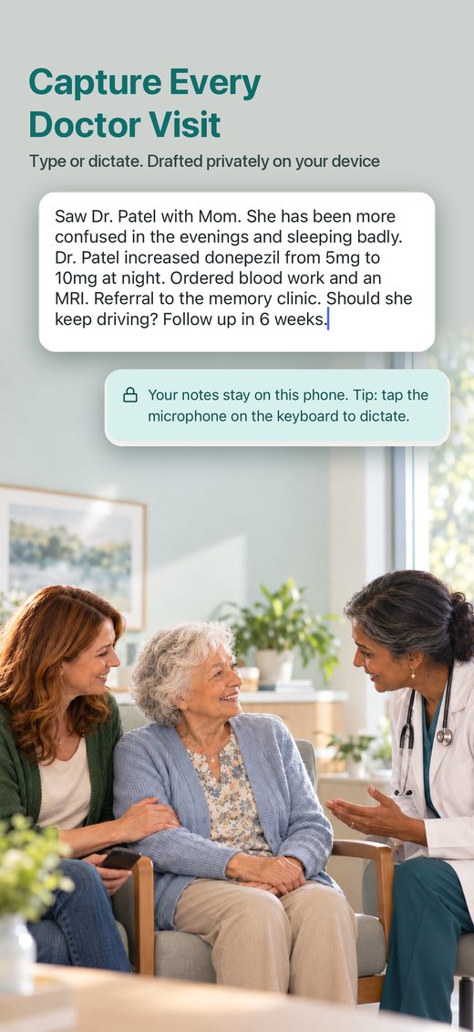 Capture every doctor visit: typing notes after an appointment with Dr. Patel